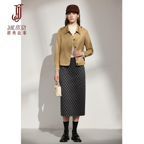 复古翻领短款风衣外套女