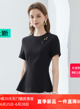 经典故事黑色圆领T恤女2026夏季新款时尚百搭超好看别致短款上衣