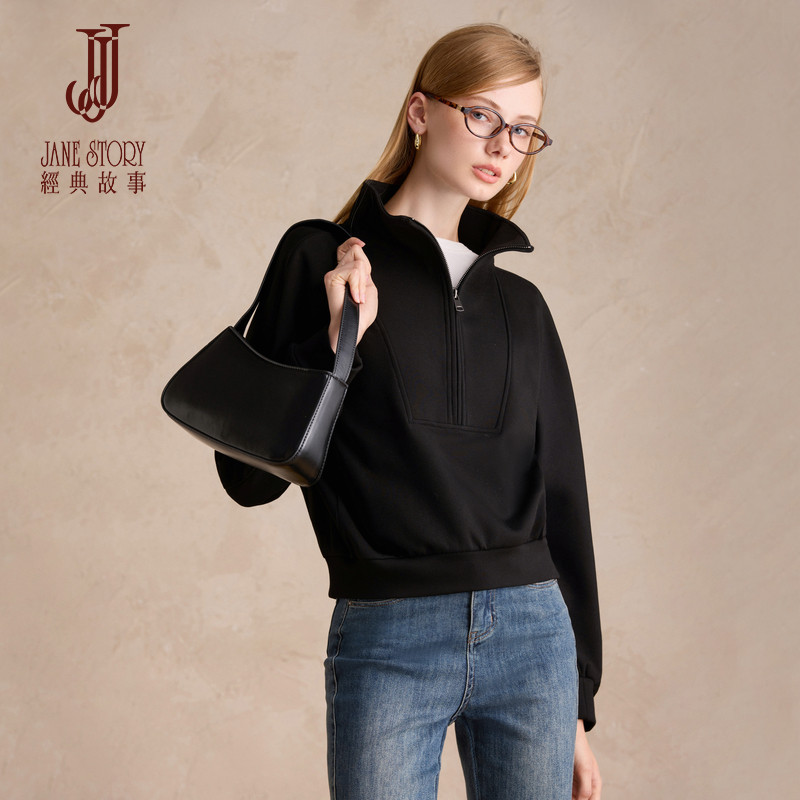 黑色简约休闲长袖卫衣2026春秋新款外穿外套女慵懒风宽松拉链上衣