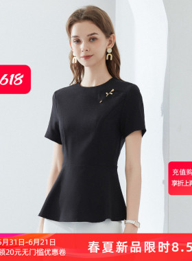 经典故事黑色圆领T恤女2026夏季新款时尚百搭超好看别致短款上衣
