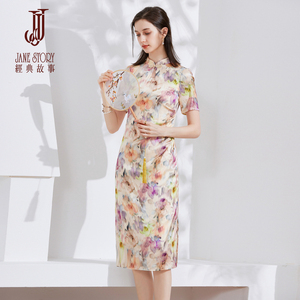 高端新中式修身盘扣旗袍连衣裙2026年夏季复古改良真丝桑蚕丝裙子