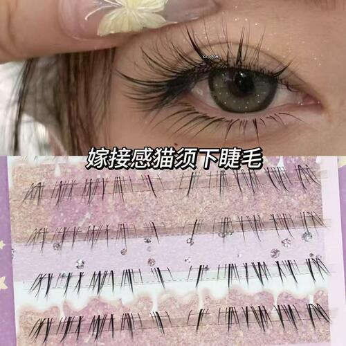 懒懒小猫须下睫毛！仿手绘嫁接感野生毛流感狐系分段式须斜下睫毛