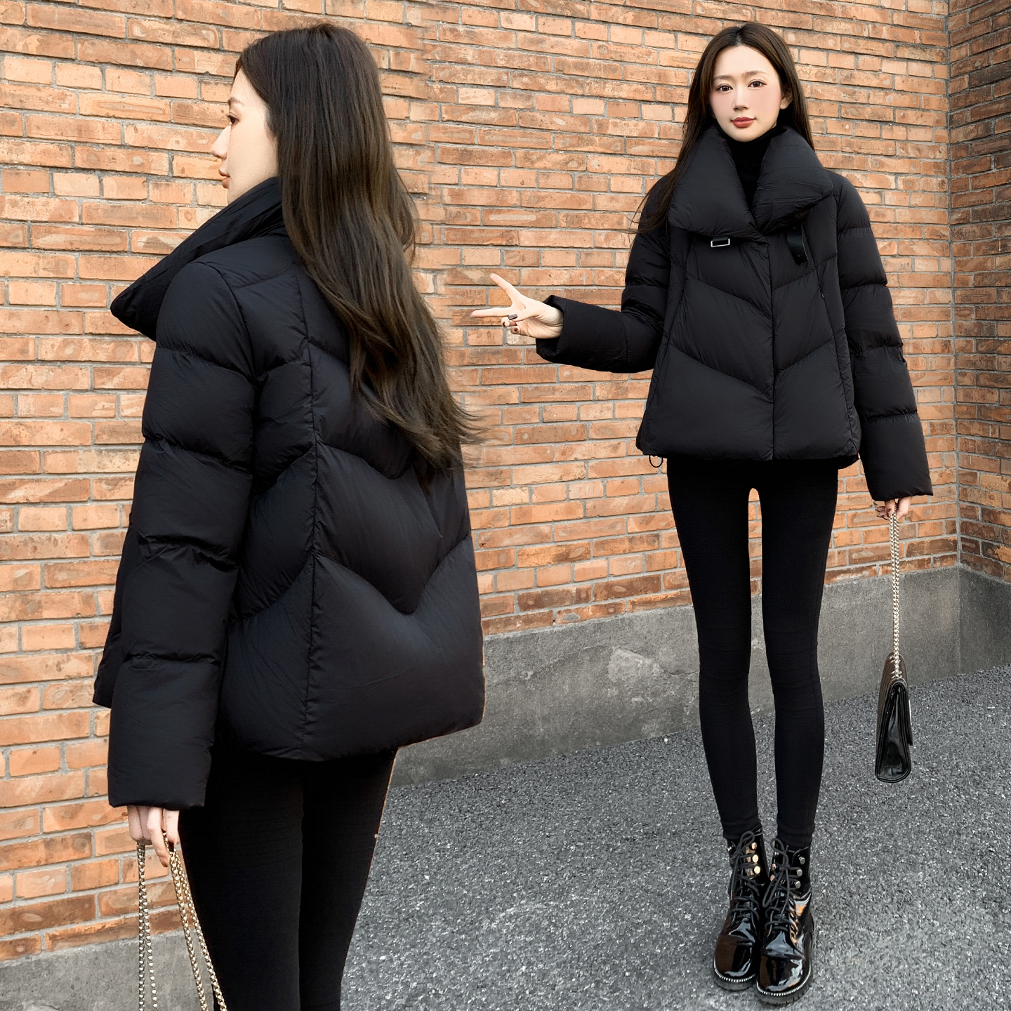 2025冬季新款女装气质翻领短款羽绒服女白鸭绒加厚面包服外套加厚