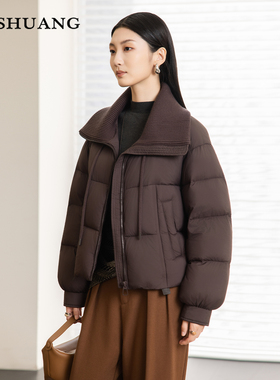 2025冬季新款女装小个子羽绒服女短款针织翻领白鸭绒保暖外套加厚