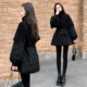 女装 冬季 修身 2025新款 收腰中长款 羽绒服女针织披肩菱形格外套黑色