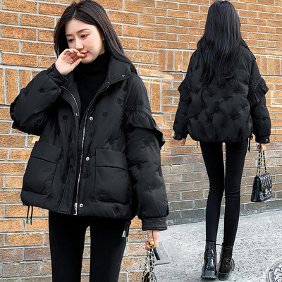 韩版刺绣短款立领荷叶边羽绒服