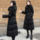 女装 冬季 修身 2025新款 收腰长款 羽绒服女黑色显瘦过膝鸭绒外套连帽
