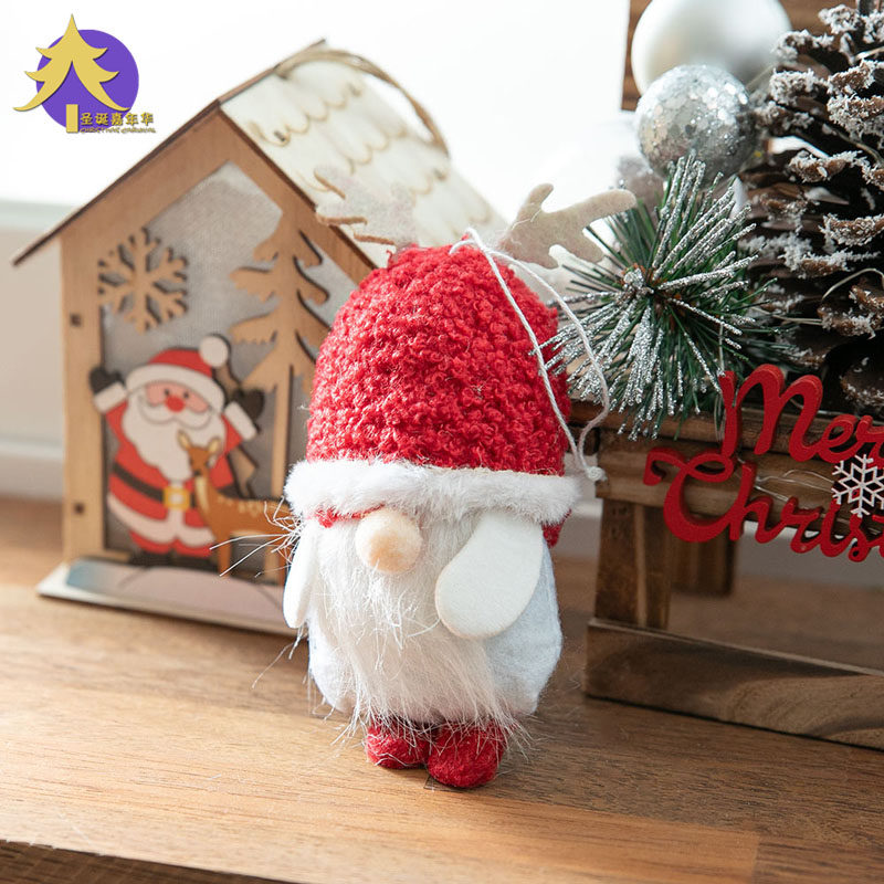 圣诞节装饰ins风羊羔绒无脸娃娃挂件鲁道夫侏儒diy圣诞树花环挂饰