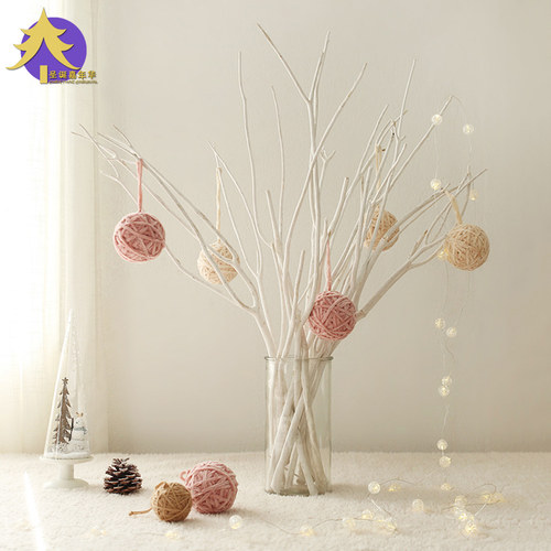 圣诞节装饰品ins风粉色毛线球羊毛毡球吊饰diy材料圣诞树花环挂件