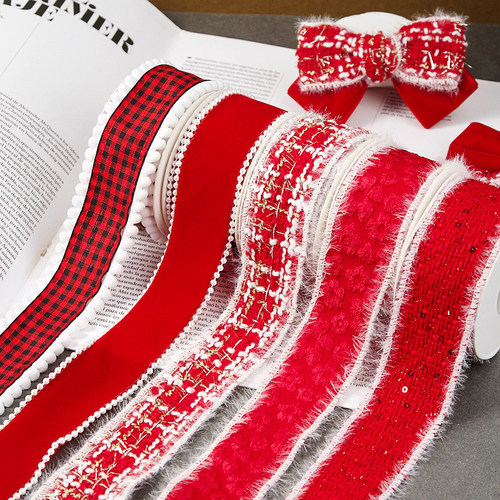 ins风红色圣诞丝带缎带diy蝴蝶结