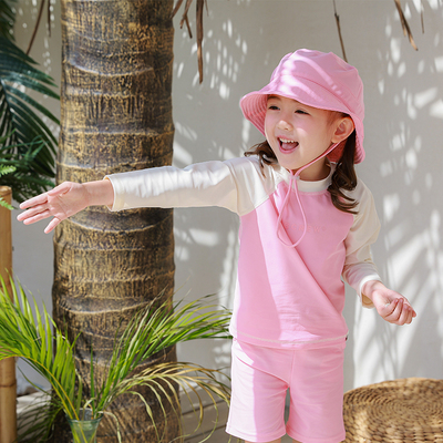 bayb儿童防晒分体泳衣男童女童2024新款长袖专业泳裤素色ins韩系