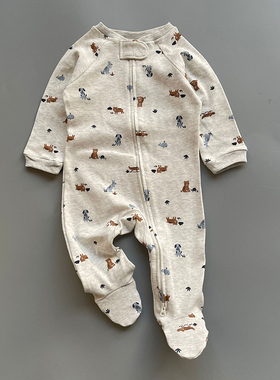 外贸连袜婴儿服连体衣双向拉链款ins新生宝宝包脚哈衣睡衣带脚袜