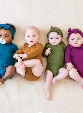 外贸童装婴幼儿长袖包屁衣竹纤维夏季超薄款宝宝三角哈衣爬服纯色