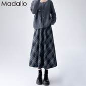 a字伞裙春秋2025新款 毛呢格子半身裙子女秋冬新款 复古高腰中长款