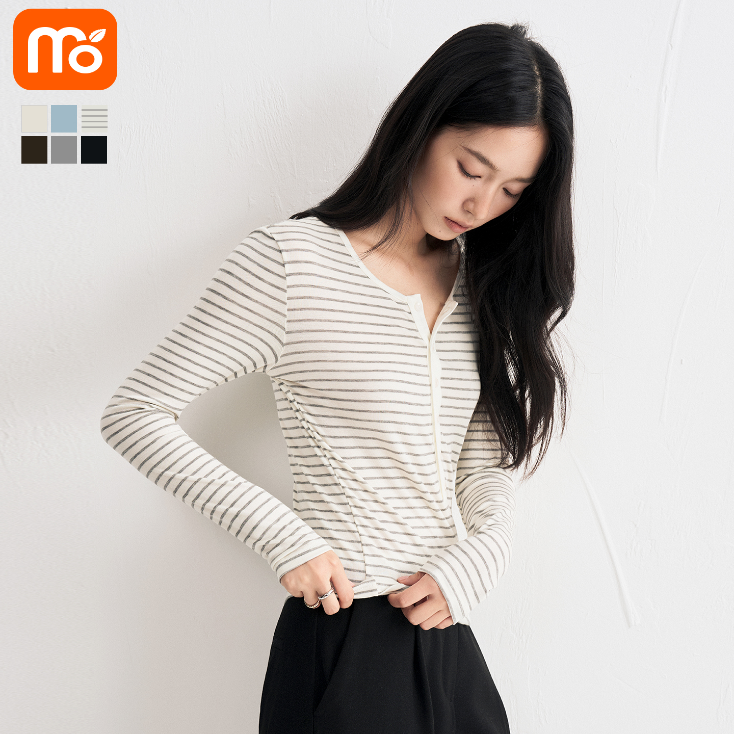 长袖打底衫条纹半开领2025年新款