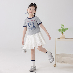 哈依鲁2026夏季新款女童纯棉时尚短袖T恤儿童中大童短款打底衫