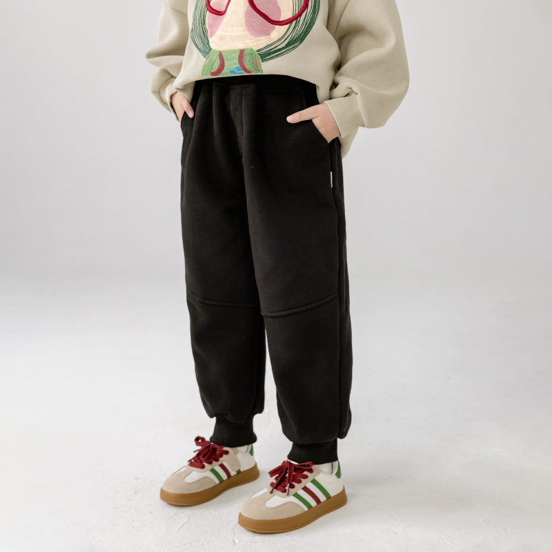 哈依鲁女童冬季简约一体绒卫裤