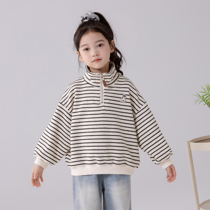 哈依鲁2025春秋季新款女童条纹卫衣儿童中大童宽松时尚立领打底衫,童装/婴儿装/亲子装,卫衣/绒衫,淘宝优惠券,粉丝福利购,淘宝优惠卷