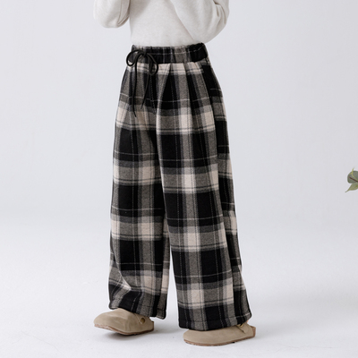 哈依鲁女童2025冬季新款加绒格子休闲裤儿童一体绒宽松保暖直筒裤