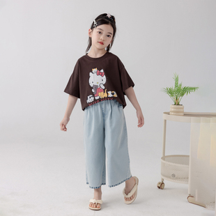 哈依鲁2026夏季新款女童纯棉时尚短袖T恤儿童中大童短款打底衫