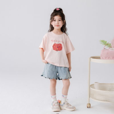 哈依鲁2026夏季新款女童短袖T恤儿童中大童纯棉时尚韩版宽松上衣