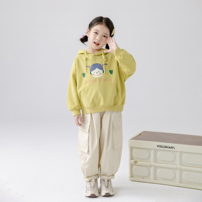 哈依鲁2026女童春秋季新款时尚卫衣儿童中大童宽松纯棉连帽上衣