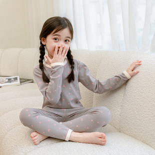 女童春秋冬季 儿童中大童羊毛拉架内衣家居服 纯棉秋衣秋裤 两件套装