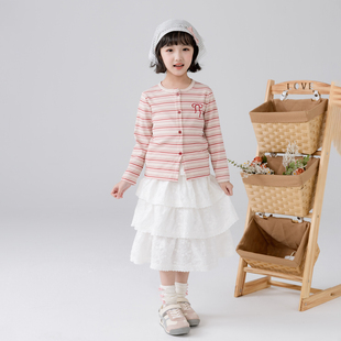 哈依鲁2026春秋季新款女童开衫儿童中大童时尚小衫薄款条纹外套