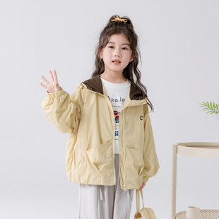 哈依鲁2026夏季新款女童连帽外套儿童中大童时尚薄款宽松上衣