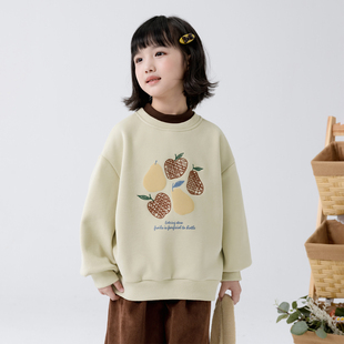 哈依鲁2026冬季女童新款加绒卫衣儿童中大童一体绒韩版宽松上衣潮