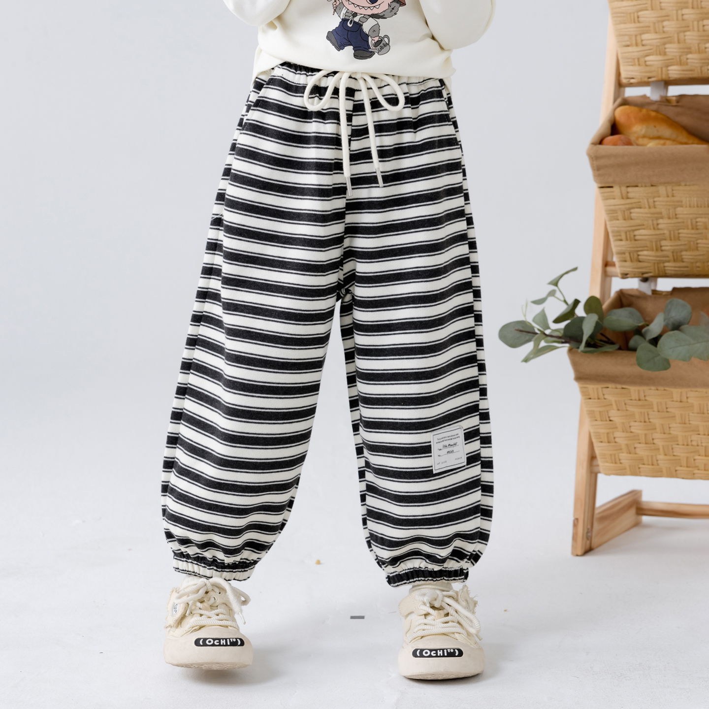 哈依鲁2025春秋季新款女童条纹卫裤儿童中大童简约百搭休闲运动裤