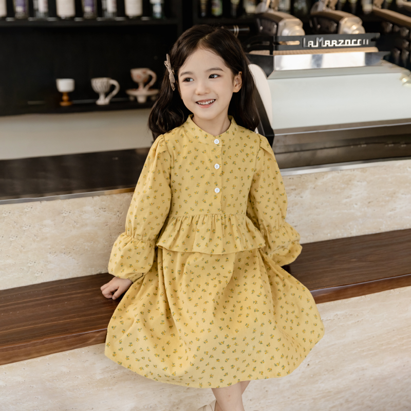 哈依鲁春秋季女童长袖棉布连衣裙