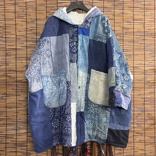 2025民族风棉衣女中长款土布带帽棉服外套（颜色随机介意勿拍）