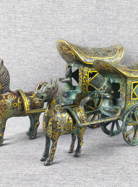 青铜器仿古摆件铜马车单马拉车