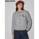 新款 Basic 女2026春季 百家好小马刺绣针织开衫 灰色绞花外套 House