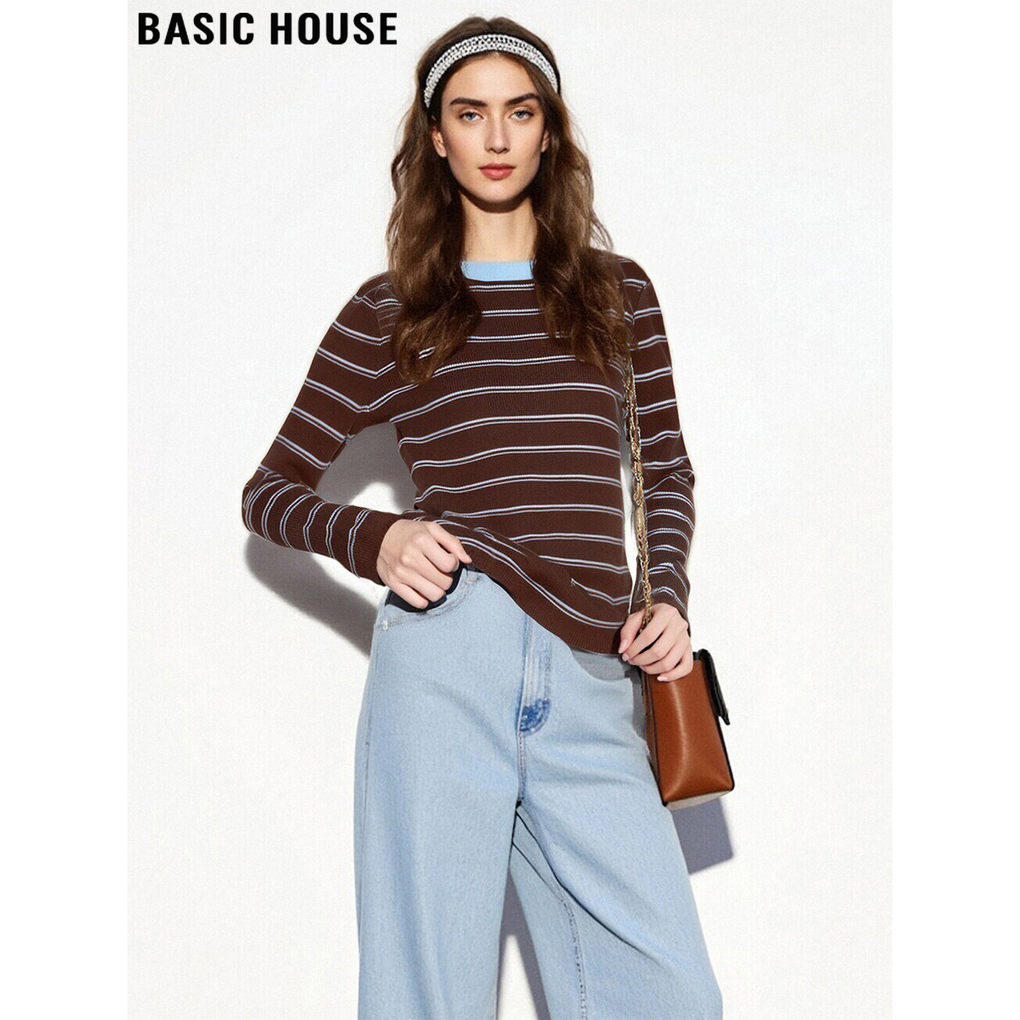 百家好美拉德含羊毛条纹针织衫女