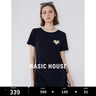 新款 Basic 百家好撞色爱心T恤裙子2024夏季 连衣裙女 House 中长款