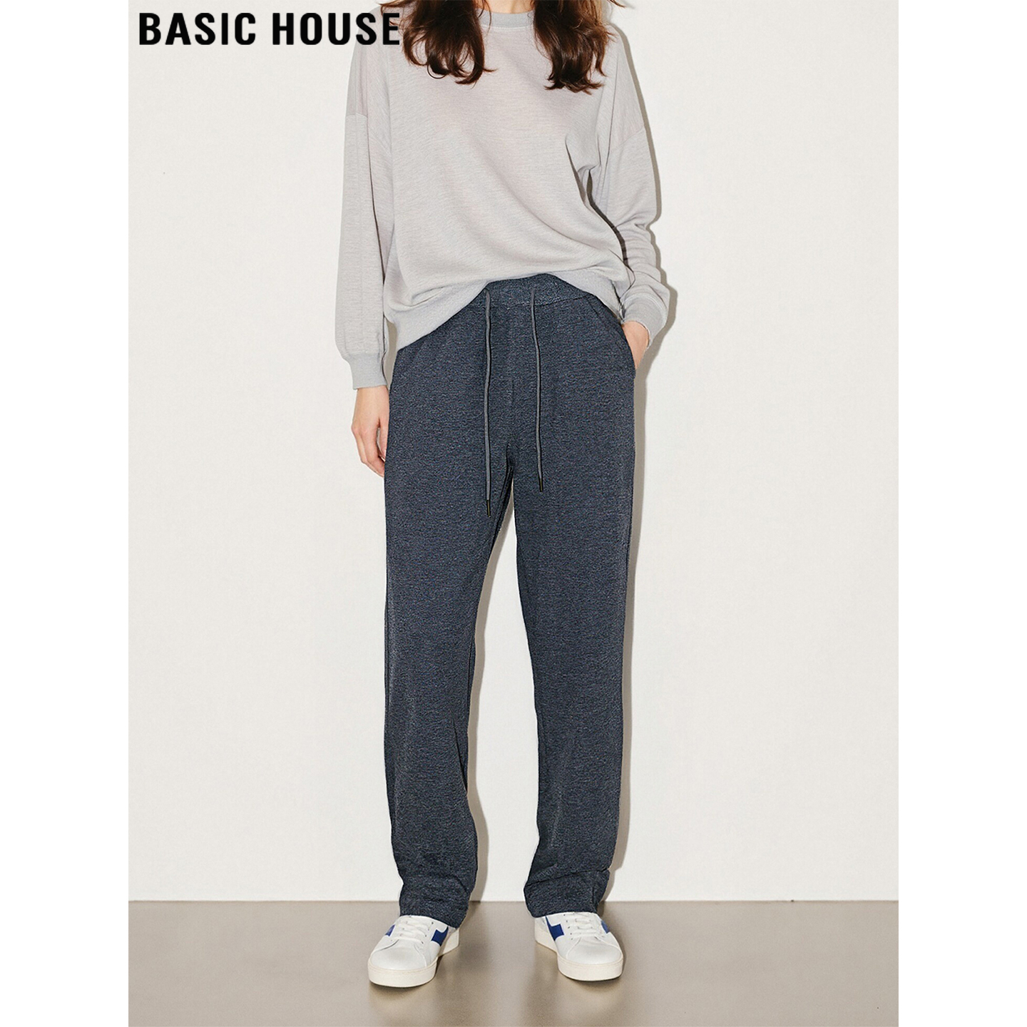 百家好灰色九分加绒束脚哈伦裤女