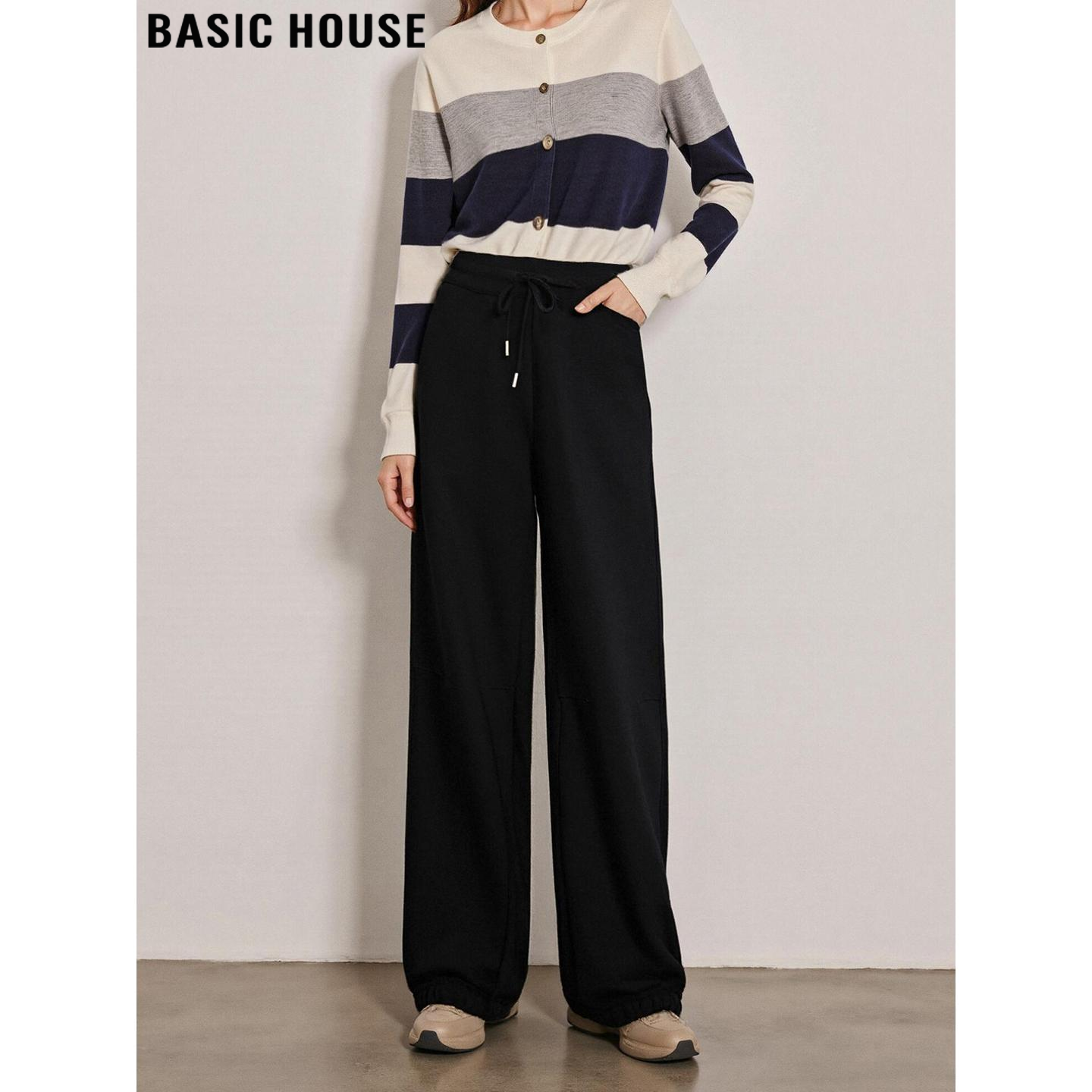 黑色阔腿运动裤加绒高腰直筒卫裤