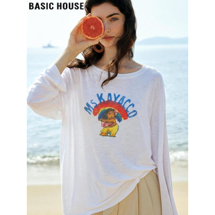 House 防晒罩衫 百家好休闲印花纯棉T恤女夏季 微透长袖 新款 Basic