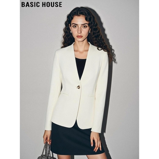 Basic House/百家好高级感白色西装外套女2026春季新款收腰小西服