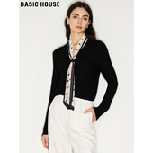 House 百家好黑色V领针织衫 女士2025冬季 Basic 法式 气质内搭上衣