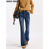 显瘦微喇牛仔裤 百家好复古高腰修身 女春季 美式 Basic 马蹄裤 House