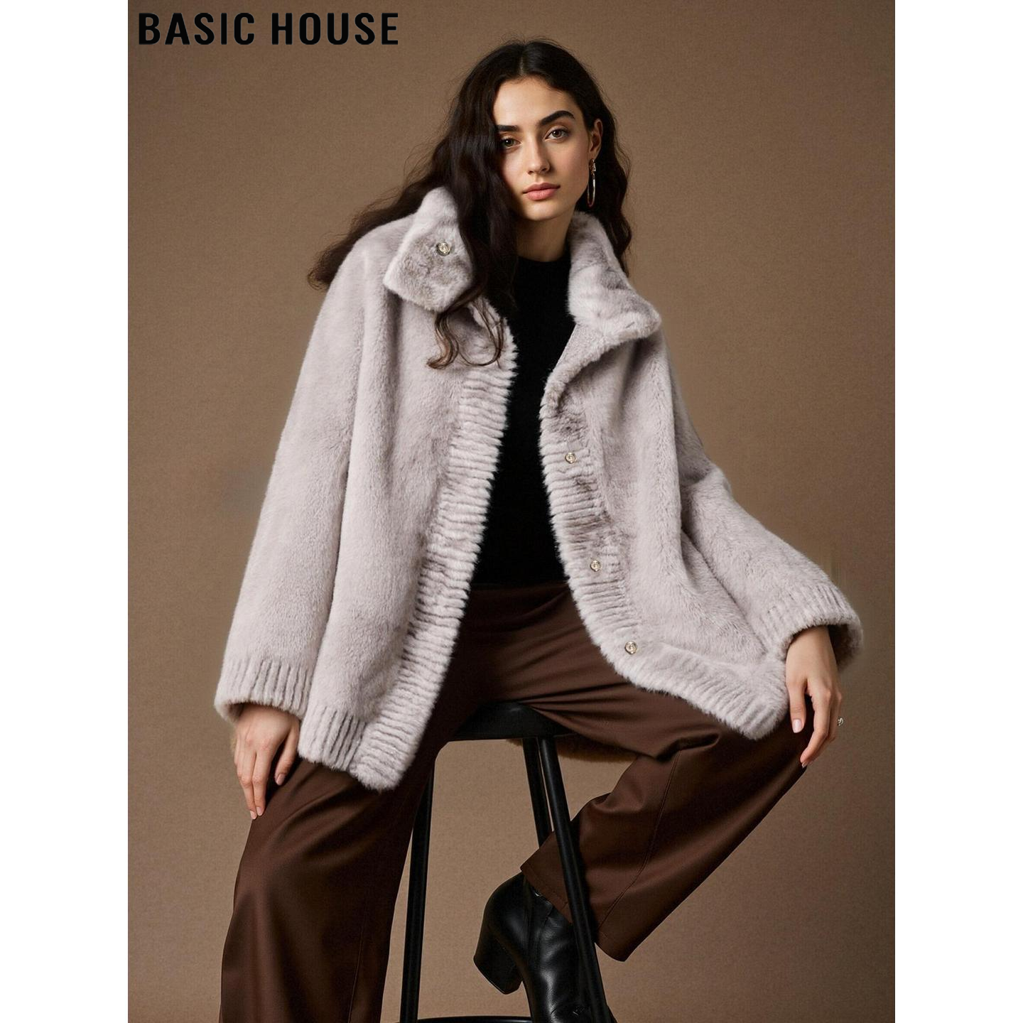 百家好雪地灰宽松环保皮草女冬季