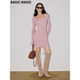 House 百家好粉色方领针织打底裙女2026春季 新款 Basic 修身 包臀裙