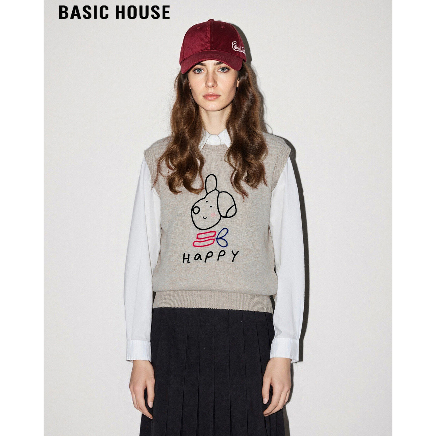 Basic House/百家好复古卡通针织马甲女2026春季新款叠穿无袖背心,女装/女士精品,马夹,淘宝优惠券,粉丝福利购,淘宝优惠卷