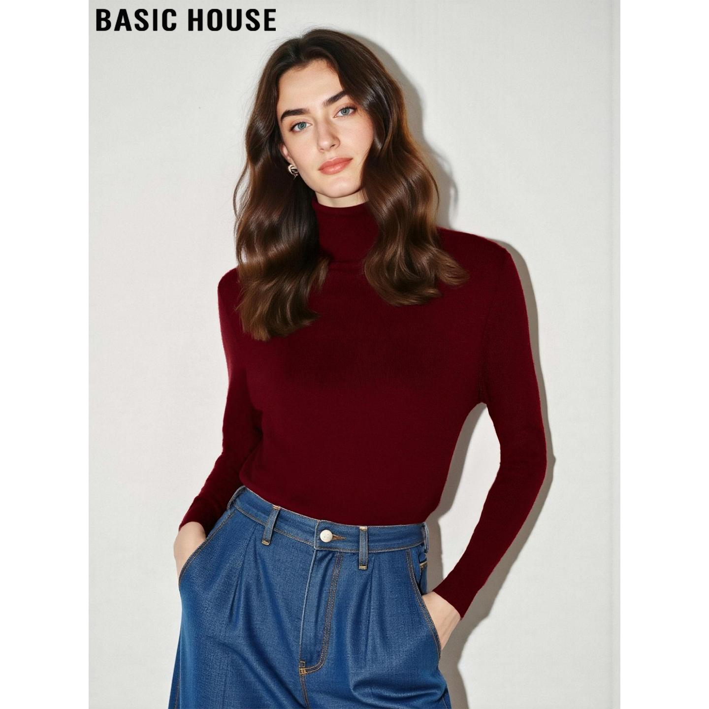 百家好安哥拉红高领针织打底衫女