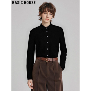 新款 Basic 女2026春季 百家好高级感黑色衬衫 单排扣叠穿衬衣 House