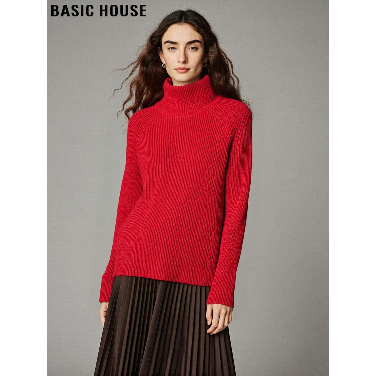 百家好圣诞红高领毛衣针织衫女