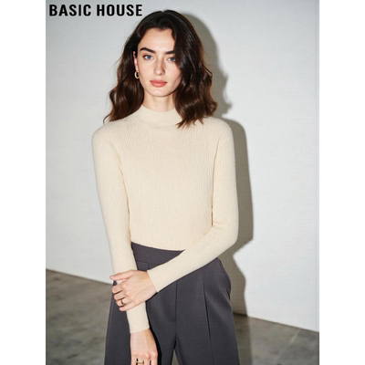 纯色简约半高领针织衫修身打底衫